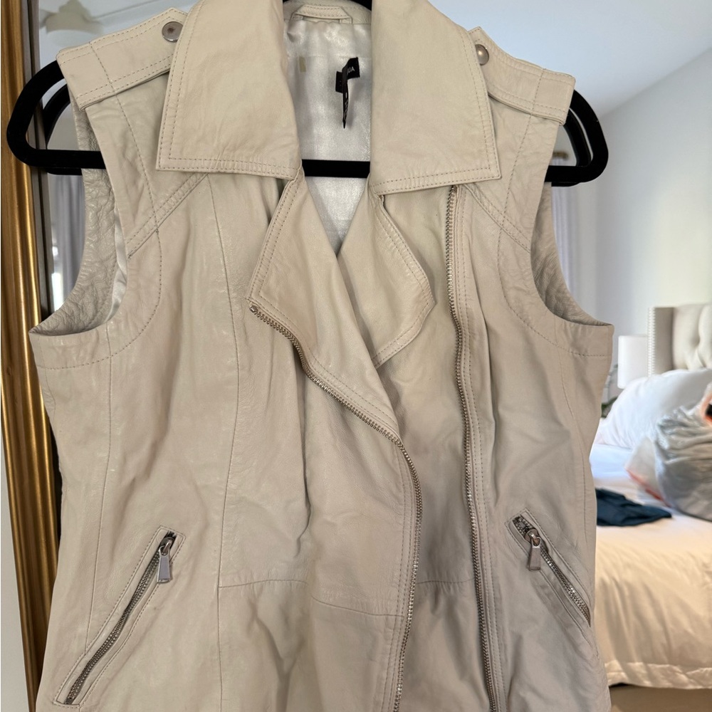 Aqua Cream Sleeveless 100% Leather Vest